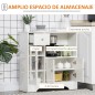 Aparador de Cocina Moderno con Puerta de Vidrio Mueble Auxiliar de Almacenaje para Comedor 80x30x82 cm Blanco