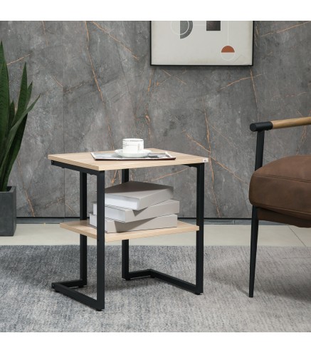Mesa Auxiliar con Estante Mesita de Salón para Dormitorio Estudio Oficina Estilo Moderno 45x35x48 cm Natural