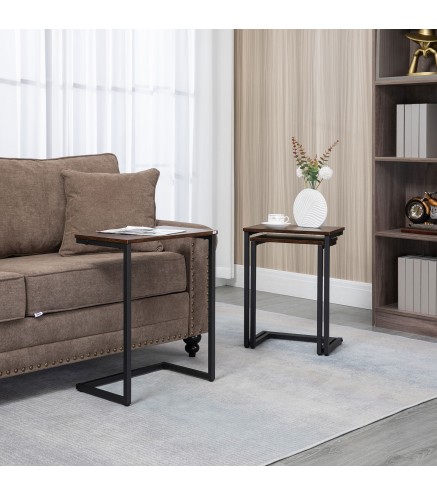 Juego de 3 Mesas Auxiliares de Estilo Industrial en Forma de C 45x30x60cm 40x28x56cm y 34x25x50cm Marrón Rústico