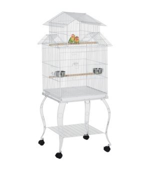 Jaula para Pájaros con Ruedas Jaula Grande con Soporte y Estante para Cacatúa ninfa Cotorra del Sol 50x49x137 cm Blanco