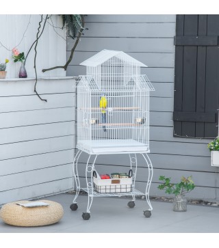 Jaula para Pájaros con Ruedas Jaula Grande con Soporte y Estante para Cacatúa ninfa Cotorra del Sol 50x49x137 cm Blanco