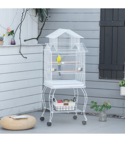 Jaula para Pájaros con Ruedas Jaula Grande con Soporte y Estante para Cacatúa ninfa Cotorra del Sol 50x49x137 cm Blanco