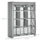 Armario de Tela Plegable Ropero Portátil con 8 Estantes y 2 Barras de Colgar para Dormitorio 125x43x162,5 cm Gris