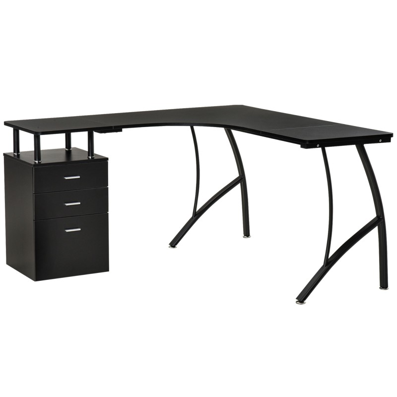 Escritorio Esquinero para Ordenador en Forma de L con 3 Cajones para Oficina Estudio 143,5x143,5x76 cm Negro