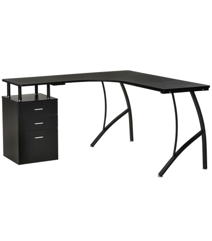 Escritorio Esquinero para Ordenador en Forma de L con 3 Cajones para Oficina Estudio 143,5x143,5x76 cm Negro