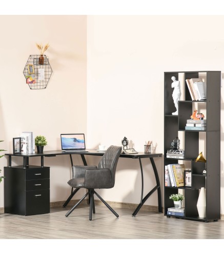 Escritorio Esquinero para Ordenador en Forma de L con 3 Cajones para Oficina Estudio 143,5x143,5x76 cm Negro