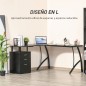 Escritorio Esquinero para Ordenador en Forma de L con 3 Cajones para Oficina Estudio 143,5x143,5x76 cm Negro