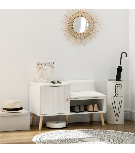 Banco Zapatero para 4 Pares con Compartimento Abierto y Asiento con Cojín para Entrada Pasillo 80x33x49 cm Blanco