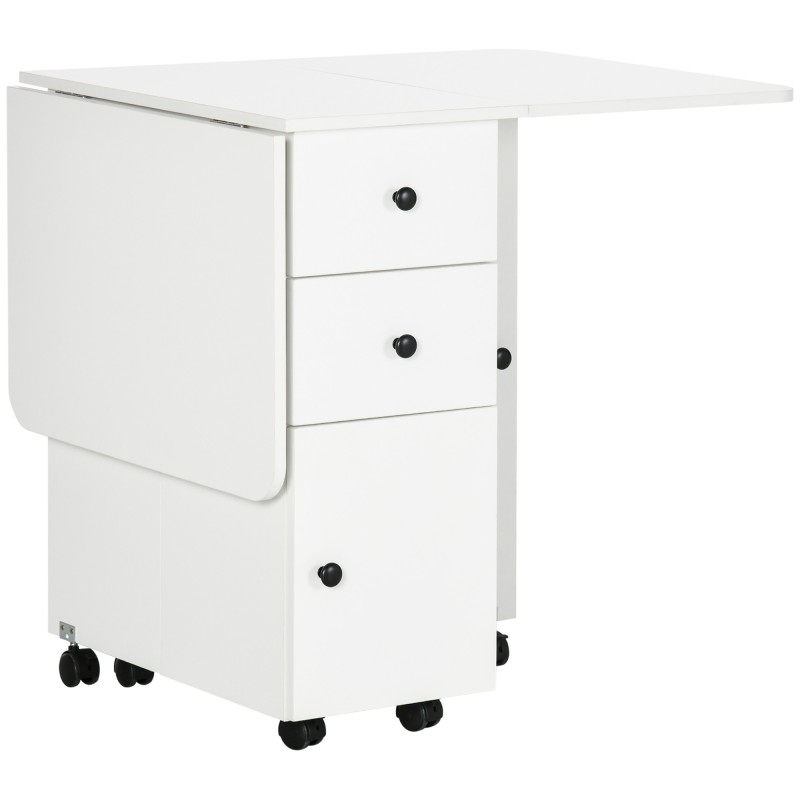 Mesa Plegable con Ruedas y Alas Abatibles Mesa Auxiliar Multifuncional con Almacenaje 120x60x76,5 cm Blanco