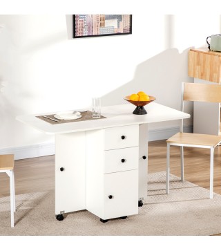 Mesa Plegable con Ruedas y Alas Abatibles Mesa Auxiliar Multifuncional con Almacenaje 120x60x76,5 cm Blanco