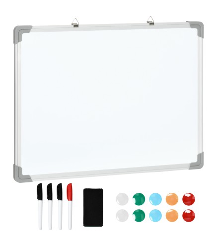 Pizarra Blanca Magnética Pizarra de Borrado en Seco con Borrador 4 Rotuladores y 10 Imanes 60x45 cm Blanco