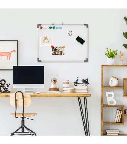 Pizarra Blanca Magnética Pizarra de Borrado en Seco con Borrador 4 Rotuladores y 10 Imanes 60x45 cm Blanco