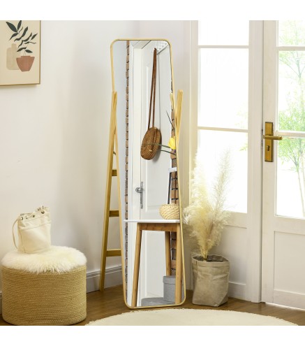 Espejo de Pie de Cuerpo Entero con Perchero para Dormitorio Entrada Salón 40x35x147 cm Natural