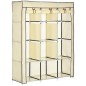 Armario de Tela Plegable Ropero Portátil con 8 Estantes y 2 Barras de Colgar para Dormitorio 125x43x162,5 cm Crema