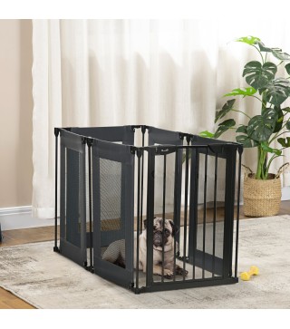 Parque Plegable para Perros de 6 Paneles Convertible en Barrera de Seguridad para Mascotas 117x103x74 cm Negro