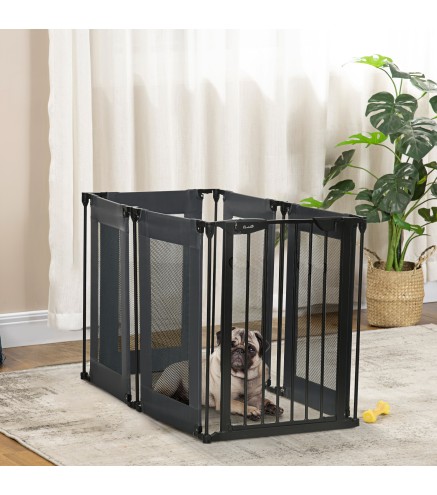 Parque Plegable para Perros de 6 Paneles Convertible en Barrera de Seguridad para Mascotas 117x103x74 cm Negro