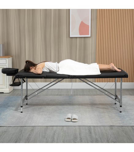 Camilla de Masaje Plegable con Altura Ajustable en 7 Posiciones Reposacabezas y Apoyabrazos 186x71x62-83 cm Negro