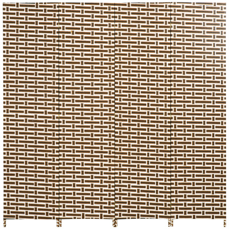 Biombo Separador de Ambientes de 4 Paneles Plegables de Madera de Pino y Fibra de Papel 180x180cm Marrón y Blanco