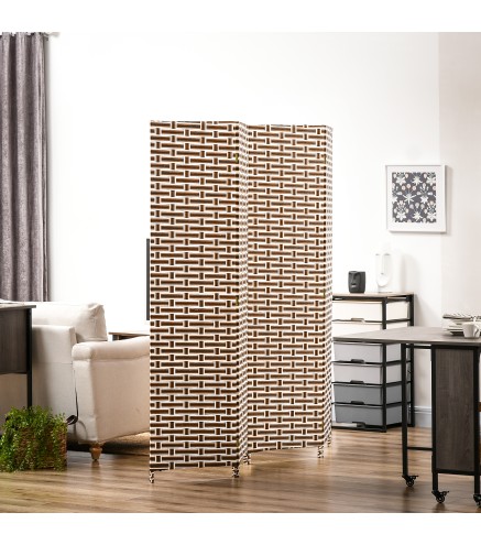 Biombo Separador de Ambientes de 4 Paneles Plegables de Madera de Pino y Fibra de Papel 180x180cm Marrón y Blanco