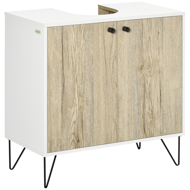 Mueble para Debajo del Lavabo Armario Bajo con 2 Puertas Estante y Patas de Acero 60x30x60 cm Roble y Blanco