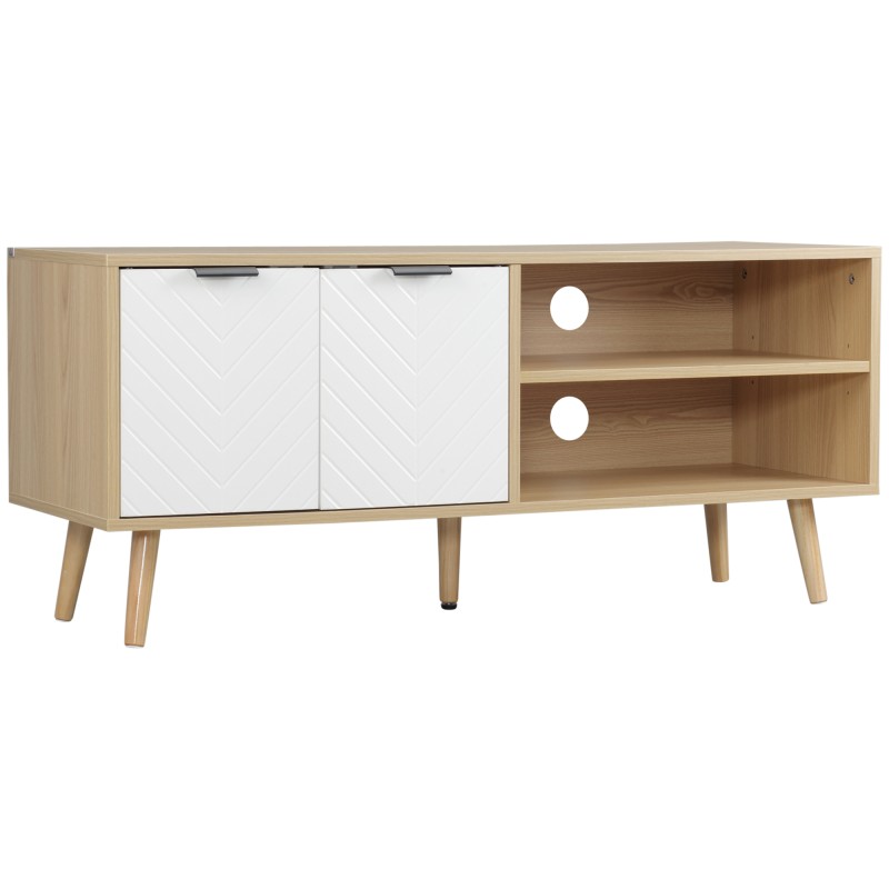 Mueble para TV Moderno con 2 Puertas y 2 Estantes para Televisores de hasta 46" 110x39x48,8 cm Natural y Blanco