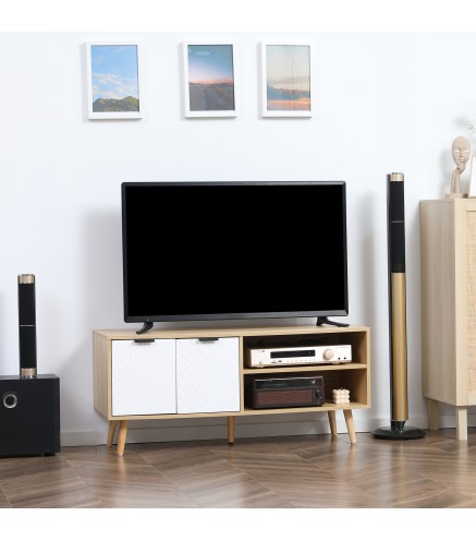 Mueble para TV Moderno con 2 Puertas y 2 Estantes para Televisores de hasta 46" 110x39x48,8 cm Natural y Blanco