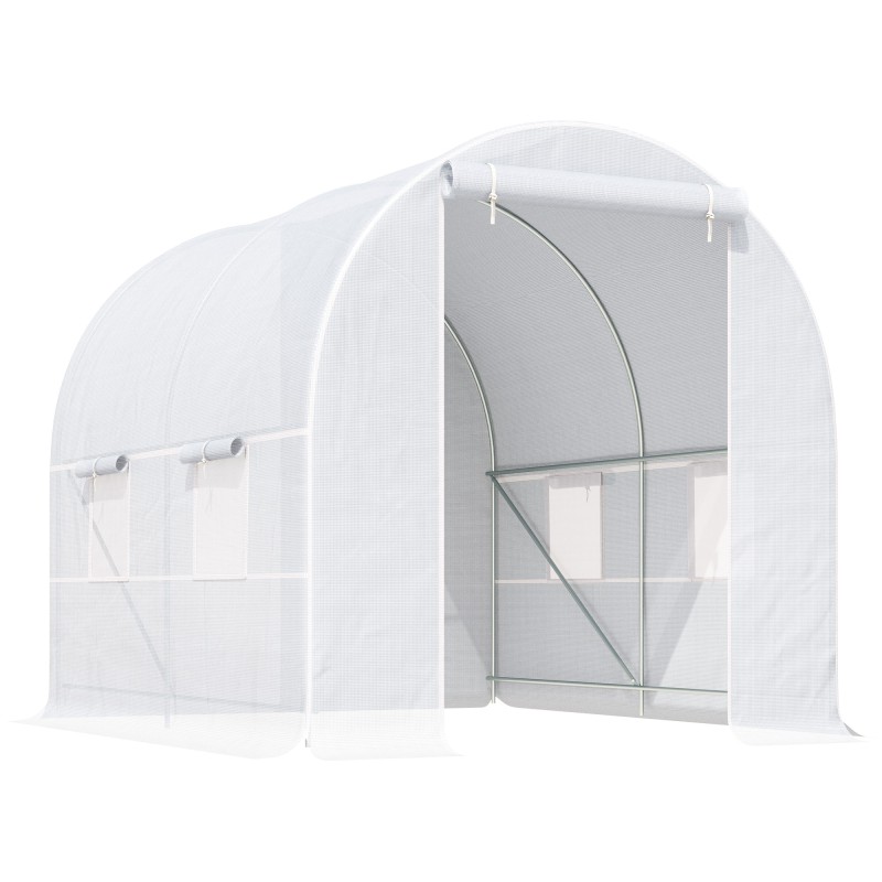 Invernadero de Túnel con Puerta Enrollable y 4 Ventanas para Cultivo Plantas Verduras 245x200x200 cm Blanco