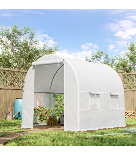 Invernadero de Túnel con Puerta Enrollable y 4 Ventanas para Cultivo Plantas Verduras 245x200x200 cm Blanco