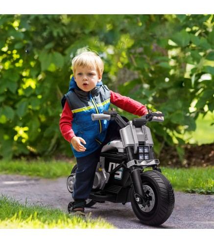 Moto Eléctrica Infantil con Faros Música Bocina Velocidad 3 km/h para Niños de 3-5 Años 86x44x58cm Negro y Blanco