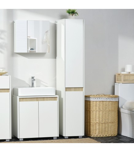 Columna de Baño Armario Alto Auxiliar con Estantes Ajustables para Ducha Aseo Dormitorio 30x33x165 cm Blanco