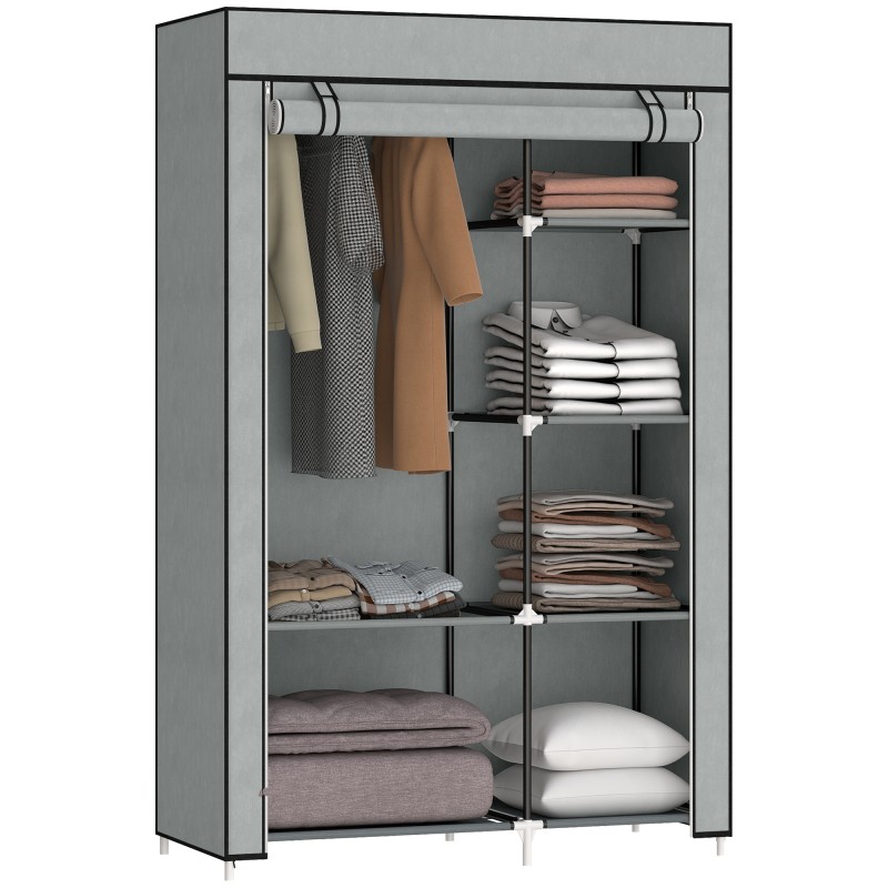 Armario de Tela Plegable Ropero Portátil con 6 Estantes y 1 Barra de Colgar para Dormitorio 103x43x162,5cm Gris