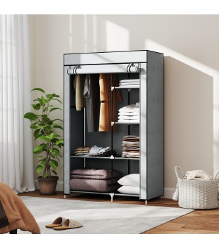 Armario de Tela Plegable Ropero Portátil con 6 Estantes y 1 Barra de Colgar para Dormitorio 103x43x162,5cm Gris