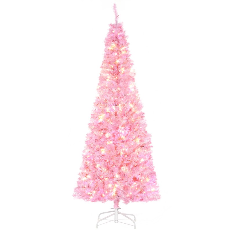 Árbol de Navidad Artificial con 618 Ramas 300 Luces LED IP20 Decoración Navideña para Interiores Ø63x180 cm Rosa
