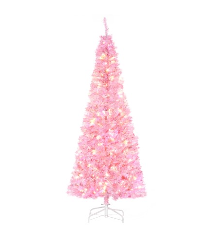 Árbol de Navidad Artificial con 618 Ramas 300 Luces LED IP20 Decoración Navideña para Interiores Ø63x180 cm Rosa