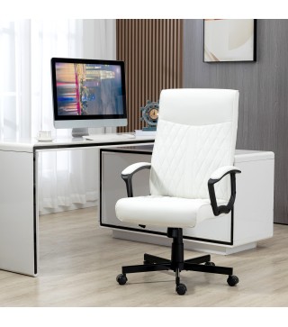 Silla de Oficina con Respaldo Alto Altura Ajustable y Función de Inclinación 65x65x102-112,5 cm Blanco Roto