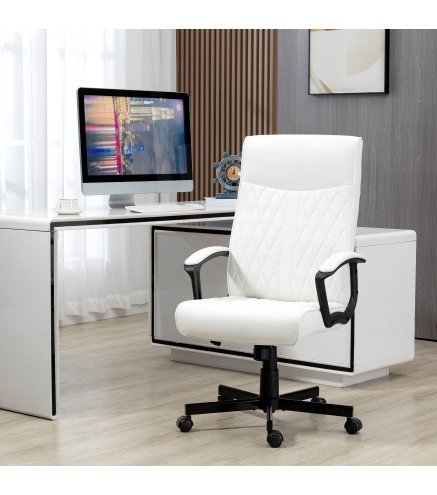 Silla de Oficina con Respaldo Alto Altura Ajustable y Función de Inclinación 65x65x102-112,5 cm Blanco Roto