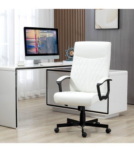 Silla de Oficina con Respaldo Alto Altura Ajustable y Función de Inclinación 65x65x102-112,5 cm Blanco Roto