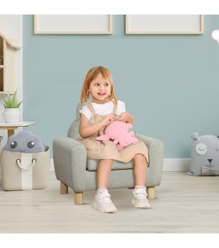 Sillon Infantil Mini Sofa para Ninos de +3 Anos con Asiento Acolchado y Reposabrazos 61x42x53 cm Marron