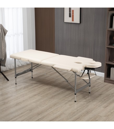 Camilla de Masaje Plegable con Altura Ajustable en 7 Posiciones Reposacabezas y Apoyabrazos 186x71x62-83 cm Beige