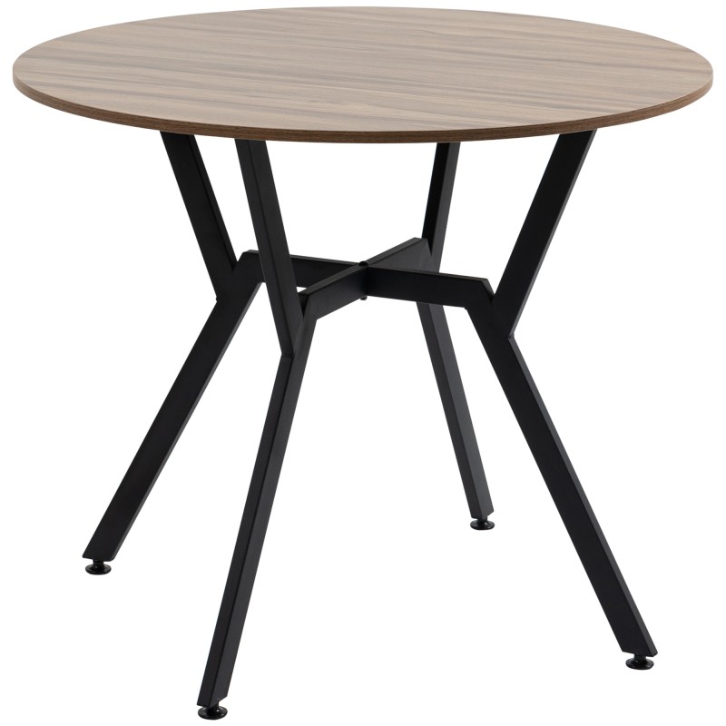Mesa de Comedor Redonda de Estilo Industrial con Encimera de Madera y Marco de Acero Ø90x76 cm Marrón