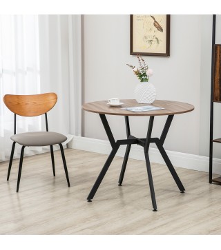 Mesa de Comedor Redonda de Estilo Industrial con Encimera de Madera y Marco de Acero Ø90x76 cm Marrón
