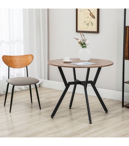 Mesa de Comedor Redonda de Estilo Industrial con Encimera de Madera y Marco de Acero Ø90x76 cm Marrón