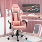 Silla Gaming Silla de Escritorio Reclinable 135° Reposacabezas y Cojín Lumbar 63x67x122-130 cm Rosa