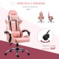 Silla Gaming Silla de Escritorio Reclinable 135° Reposacabezas y Cojín Lumbar 63x67x122-130 cm Rosa