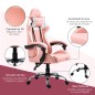 Silla Gaming Silla de Escritorio Reclinable 135° Reposacabezas y Cojín Lumbar 63x67x122-130 cm Rosa
