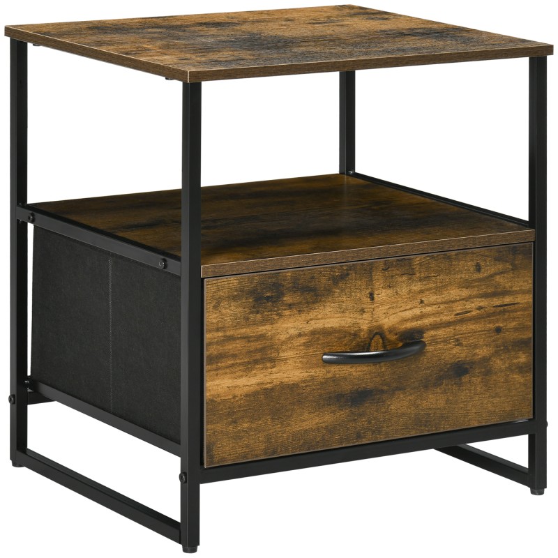 Mesita de Noche con 1 Cajón de Tela Plegable Mesa Auxiliar para Oficina Estudio 45x40x50,5 cm Marrón Rústico Mesita de Noche con 1 Cajón de Tela Plegable Mesa Auxiliar para Oficina Estudio 45x40x50,5 cm Marrón Rústico
