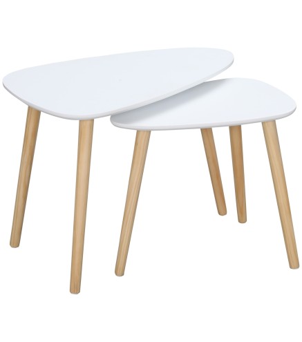 Juego de 2 Mesas Auxiliares Mesas Nido para Salón Dormitorio Oficina 59,5x39,5x45 cm y 44,5x28,5x40 cm Blanco