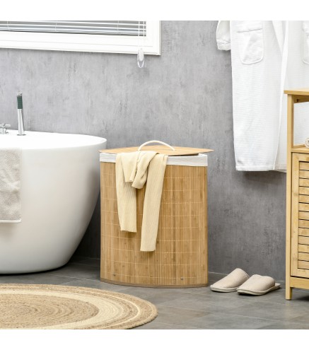 Cesto para Ropa Sucia de Bambú Capacidad de 55L Cesta para la Colada en Forma de Abanico 38x38x57 cm Natural