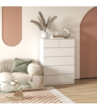 Cómoda con 6 Cajones Cajonera de Madera de Estilo Moderno para Dormitorio Entrada Salón 80x39x115 cm Blanco