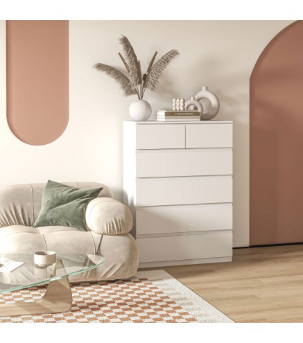 Cómoda con 6 Cajones Cajonera de Madera de Estilo Moderno para Dormitorio Entrada Salón 80x39x115 cm Blanco